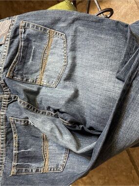 Warehouse Men's Straight Jeans in Medium Blue with Contrast Stitching